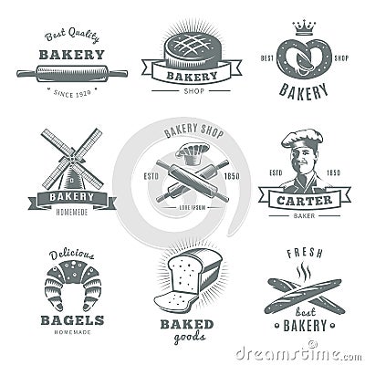 Vintage Bakery Label Set Vector Illustration