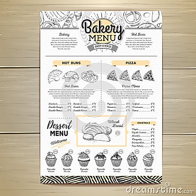 Vintage bakery menu design. Restaurant menu. Document template Vector Illustration