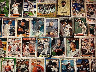 Vintage Baltimore Orioles Stars and Legends Baseball Trading Cards Editorial Stock Photo