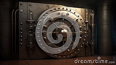 Vintage bank vault safe door, industrial steampunk background Stock Photo