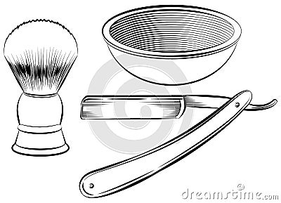Vintage barber shaving set Vector Illustration