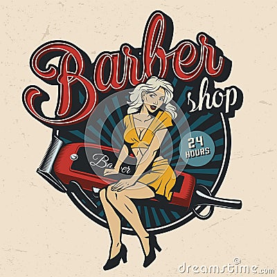 Vintage barbershop colorful emblem Vector Illustration