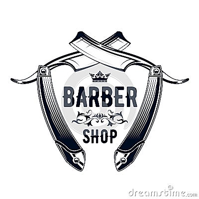 Vintage barbershop emblem - straight razor, barber shop logo Vector Illustration