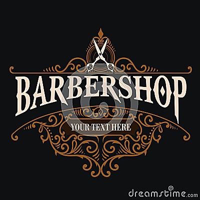 Vintage Barbershop logo with floral ornament style Vector Illustration