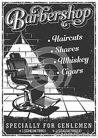 Vintage barbershop poster with barber chair Vector Illustration