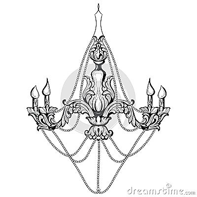 Vintage Baroque Elegant chandelier. Vector Luxury Royal Rich Style decoration. Classic lamp illustration sketch Vector Illustration