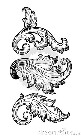 Vintage baroque floral scroll set ornament vector Vector Illustration