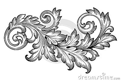 Vintage baroque foliage floral scroll ornament vector Vector Illustration