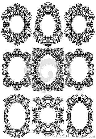 Vintage baroque frame decor set. Detailed ornament vector illustration Vector Illustration