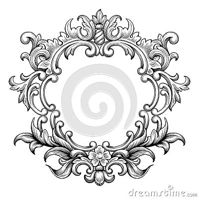 Vintage baroque frame engraving scroll ornament vector Vector Illustration