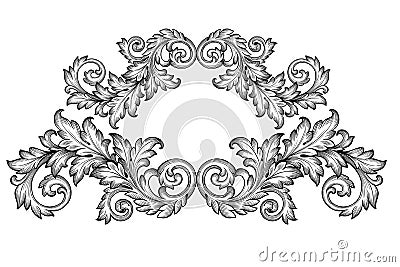 Vintage baroque frame scroll ornament vector Vector Illustration