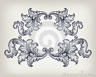 Vintage baroque frame scroll ornament vector Vector Illustration