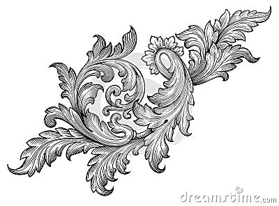 Vintage baroque frame scroll ornament vector Vector Illustration