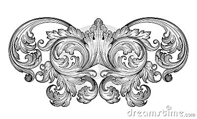 Vintage baroque frame scroll ornament vector Vector Illustration