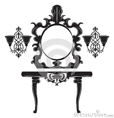 Vintage Baroque Imperial Dressing Table set Vector Illustration