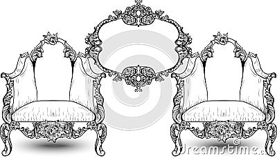 Vintage Baroque Rococo furniture Vector. Rich Imperial rose ornaments. Royal Victorian decor Vector Illustration