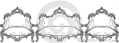 Vintage Baroque Rococo furniture Vector. Rich Imperial rose ornaments. Royal Victorian decors Vector Illustration