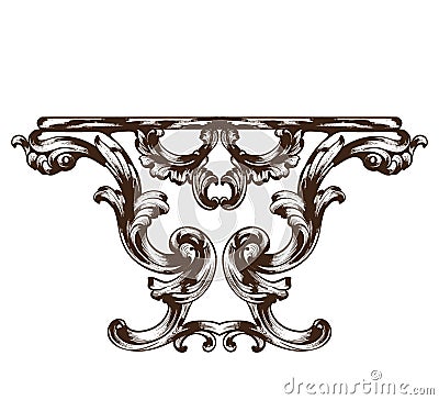 Vintage baroque table. Detailed rich ornament furniture vector illustration graphic line arts Vector Illustration
