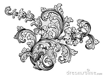 Vintage Baroque Victorian frame border floral ornament scroll engraved retro pattern tattoo calligraphic vector heraldic Vector Illustration