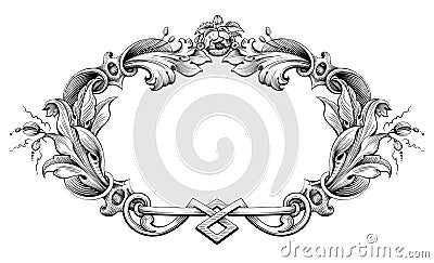 Vintage Baroque Victorian frame border monogram floral ornament scroll engraved retro pattern tattoo calligraphic Vector Illustration