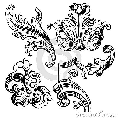 Vintage Baroque Victorian frame border monogram floral ornament scroll engraved retro pattern tattoo calligraphic Vector Illustration