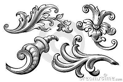 Vintage Baroque Victorian frame border monogram floral ornament scroll engraved retro pattern tattoo calligraphic Vector Illustration