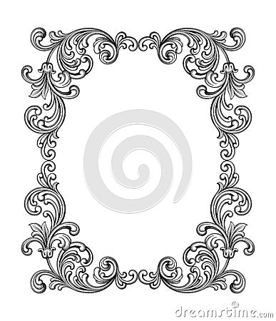 Vintage Baroque Victorian frame border monogram floral ornament scroll engraved retro pattern tattoo calligraphic vector heraldic Vector Illustration