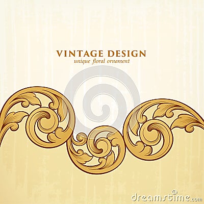 Vintage Baroque Victorian golden frame border floral ornament scroll engraved retro pattern tattoo calligraphic vector heraldic Vector Illustration