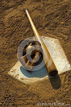 Vintage baseball on base Stock Photo