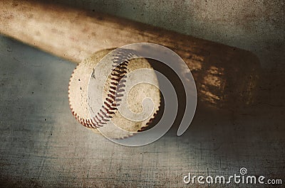 Vintage baseball bat and old ball Stock Photo