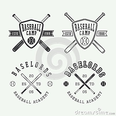 Vintage baseball logos, emblems, badges and design elements. Vector Illustration