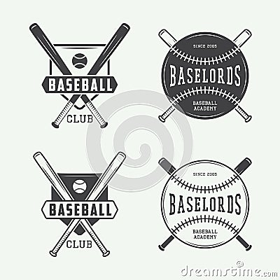 Vintage baseball logos, emblems, badges and design elements. Vector Illustration