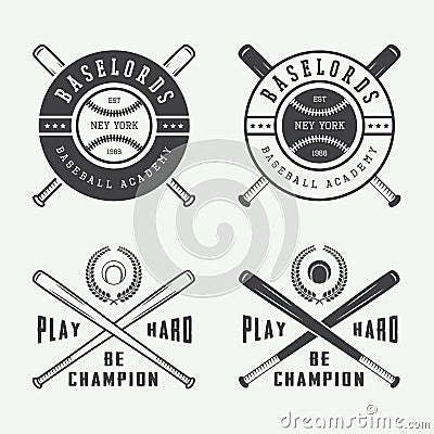 Vintage baseball logos, emblems, badges and design elements. Vector Illustration