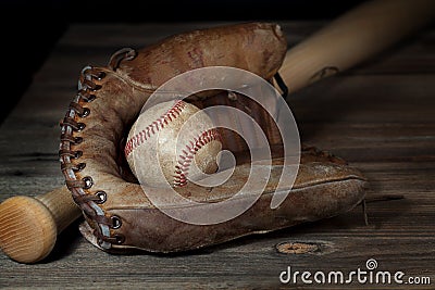 Vintage Baseball in Mitt 2 Stock Photo