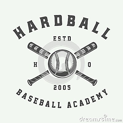 Vintage baseball sport logo, emblem, badge, mark, label. Monochrome Graphic Art. Vector Illustration
