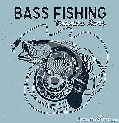 Vintage bass fishing emblems, labels Vector Illustration