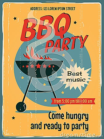 Vintage BBQ Grill Party Vector Illustration