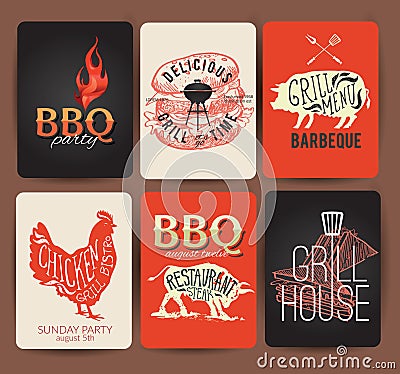 Vintage BBQ set banner- Vector EPS10. Grunge effects can be easily removed. Vector Illustration