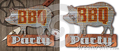 Vintage BBQ Sign on Old Wood Background Stock Photo