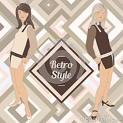 Vintage beautiful girls retro style 1960 Vector Illustration