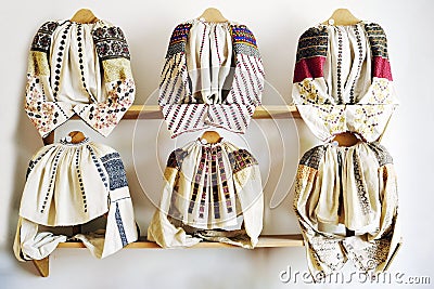 Hand sewn traditional Romanian blouses, known as `ii` Stock Photo