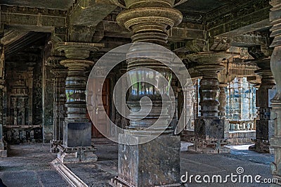 Vintage Beautifully Stone carved pillars in Brahma Jinalaya Temple Editorial Stock Photo