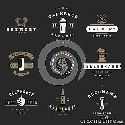 Vintage beer brewery logos, emblems, labels Vector Illustration