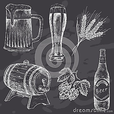 Vintage beer on chalk board Vector Illustration