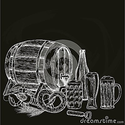 Vintage beer illustration on black background Vector Illustration