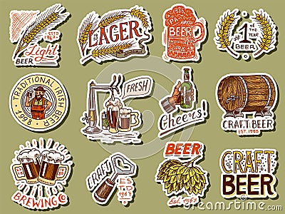 Vintage beer stickers. Set of Alcoholic Label with calligraphic elements. Classic American frame for poster banner Vector Illustration