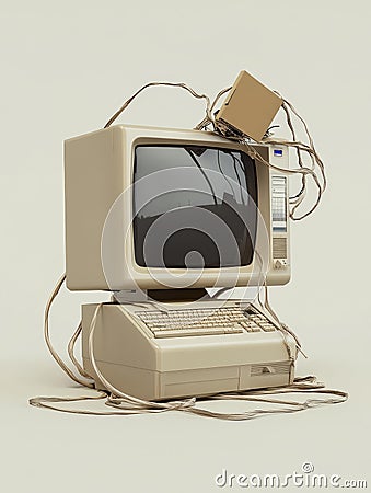 Vintage Beige Desktop Computer with Bulky Monitor Retro Technology Old Computer Nostalgic Tech Classic Computing Stock Photo