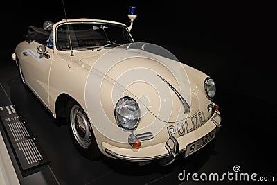 vintage beige police car Porsche 356 Cabriolet, Retro luxury sports car Austrian company Porsche, Oldtimer car, retro-style, , Editorial Stock Photo