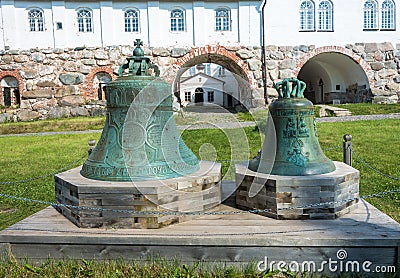 Vintage bell in the courtyard of the Spaso-Preobrazhensky Solovetsky monastery. Stock Photo