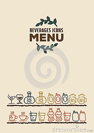 Vintage Beverages icons menu Vector Illustration